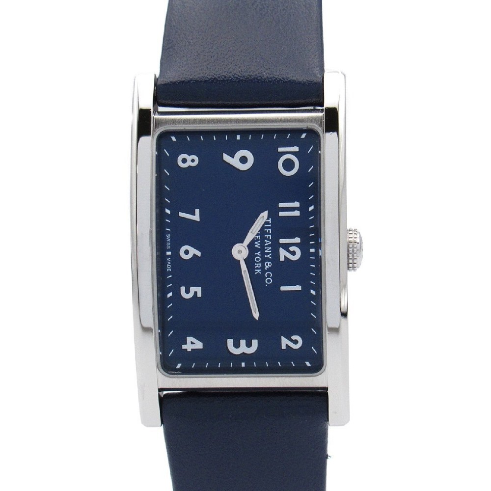 Tiffany Co. Eastwest TIFFANY CO Stainless Steel Watch SS Leather Used Wom