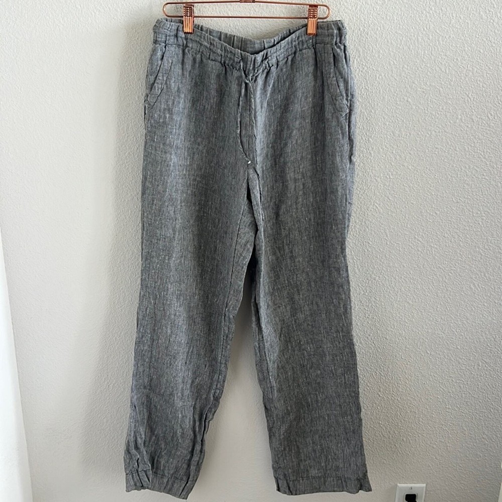 Charter Club 100% Linen Grey Pull On Elastic Waist Pants Straight Leg Small