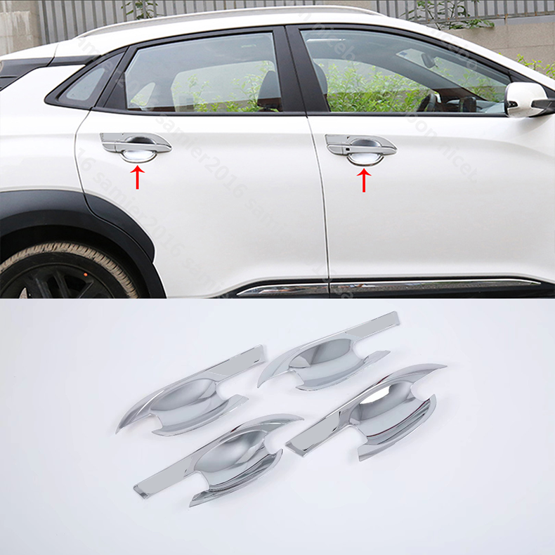 For Hyundai Kona 2018-2023 Chrome Car Exterior Door Handle Bowl Cup Cover Trim