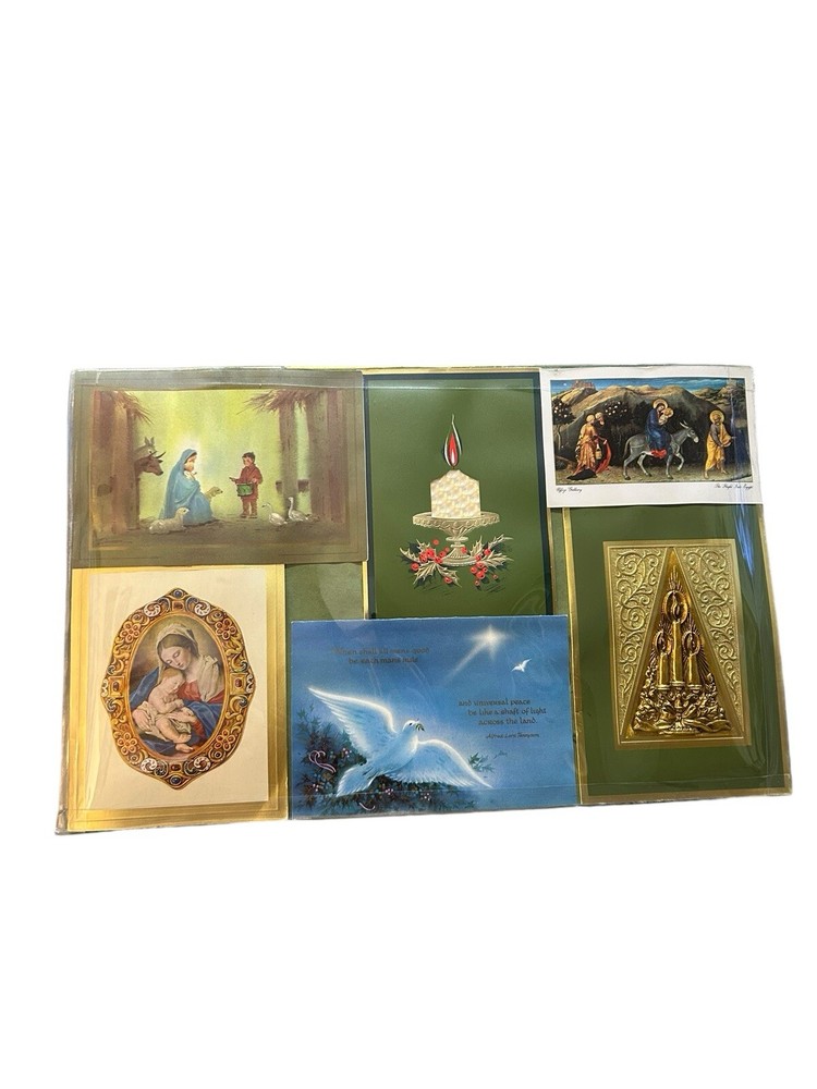 Vtg Religious Lot Of 12 Christmas Cards Framed In Plastic Peace On Earth Birds