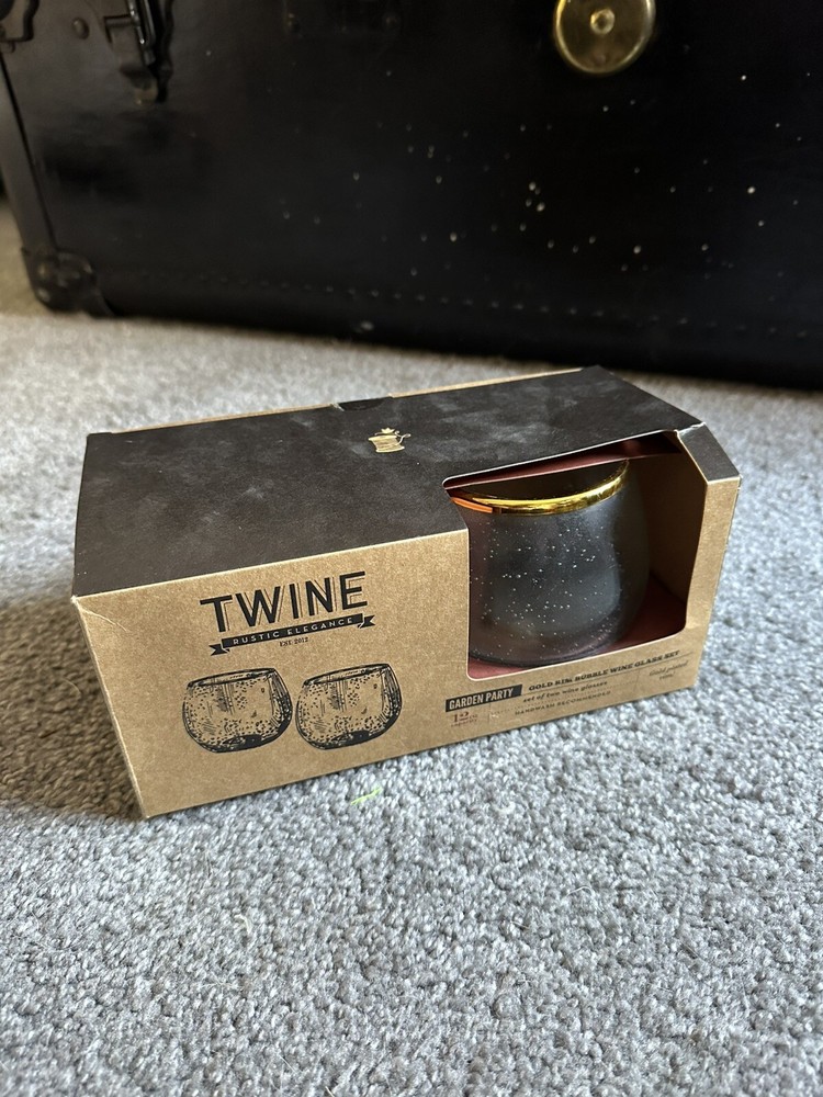 Twine Aqua Bubble Gold Rim Tinted Stemless Wine Glass  