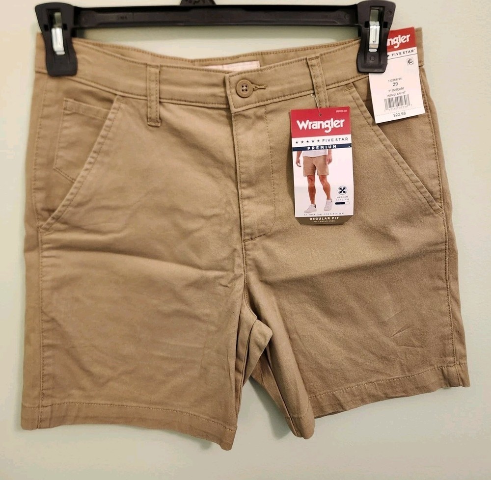 Wrangler Mens SIZE 29 Regular Fit Flat Front Shorts KHAKI Above Knee 7