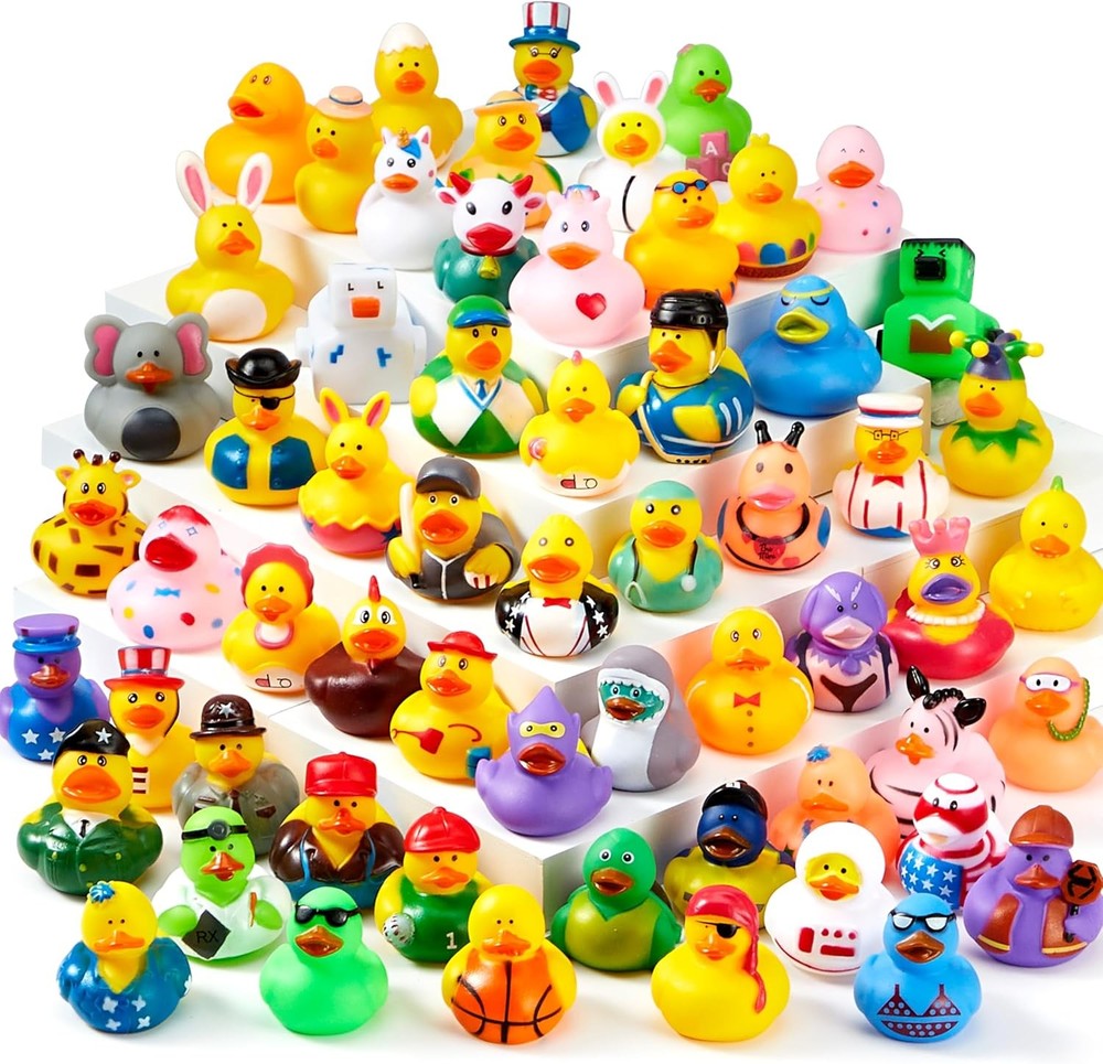 JOYIN 15 Pcs Assorted Rubber Ducks with Mesh Carry Bag for Kids Party Favors