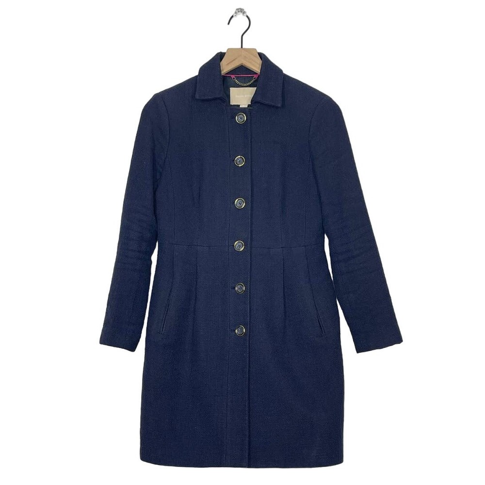 Banana Republic Navy Coarse Cotton Weave Button Front Overcoat Women's XS