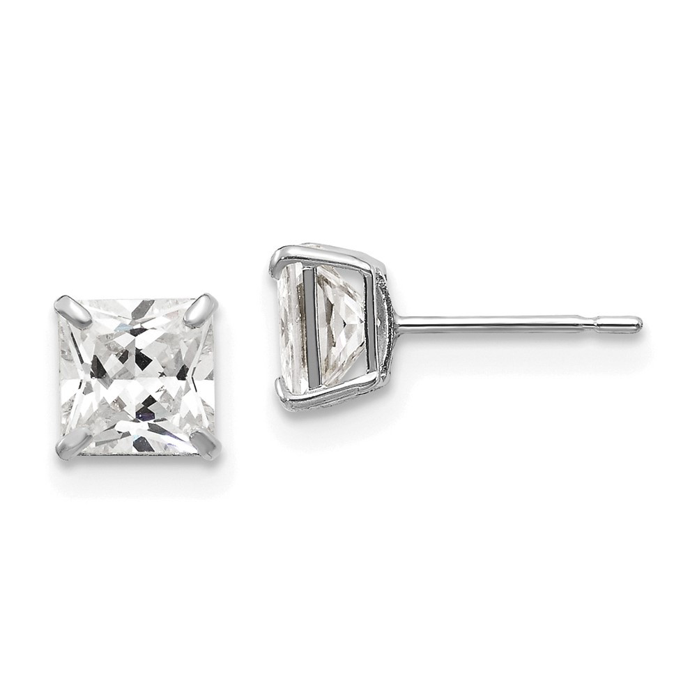 14k White Gold 5mm Square Cubic Zirconia Post Stud Earrings 0.73gm L-5 mm