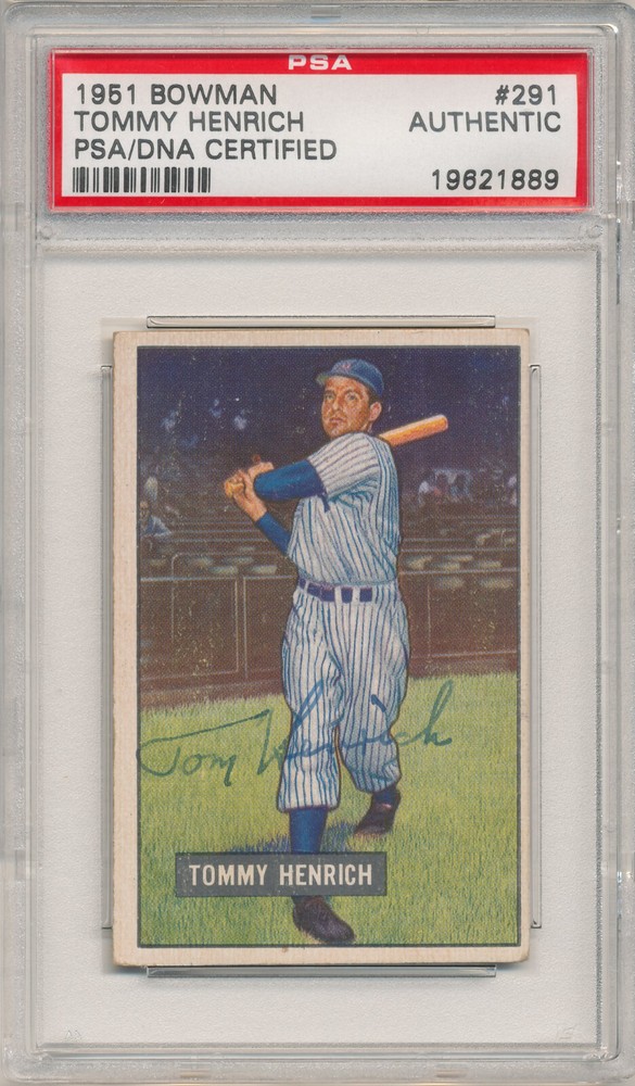 1951 Bowman TOMMY HENRICH #291 Signed Auto Slabbed Card Yankees High # PSA/DNA