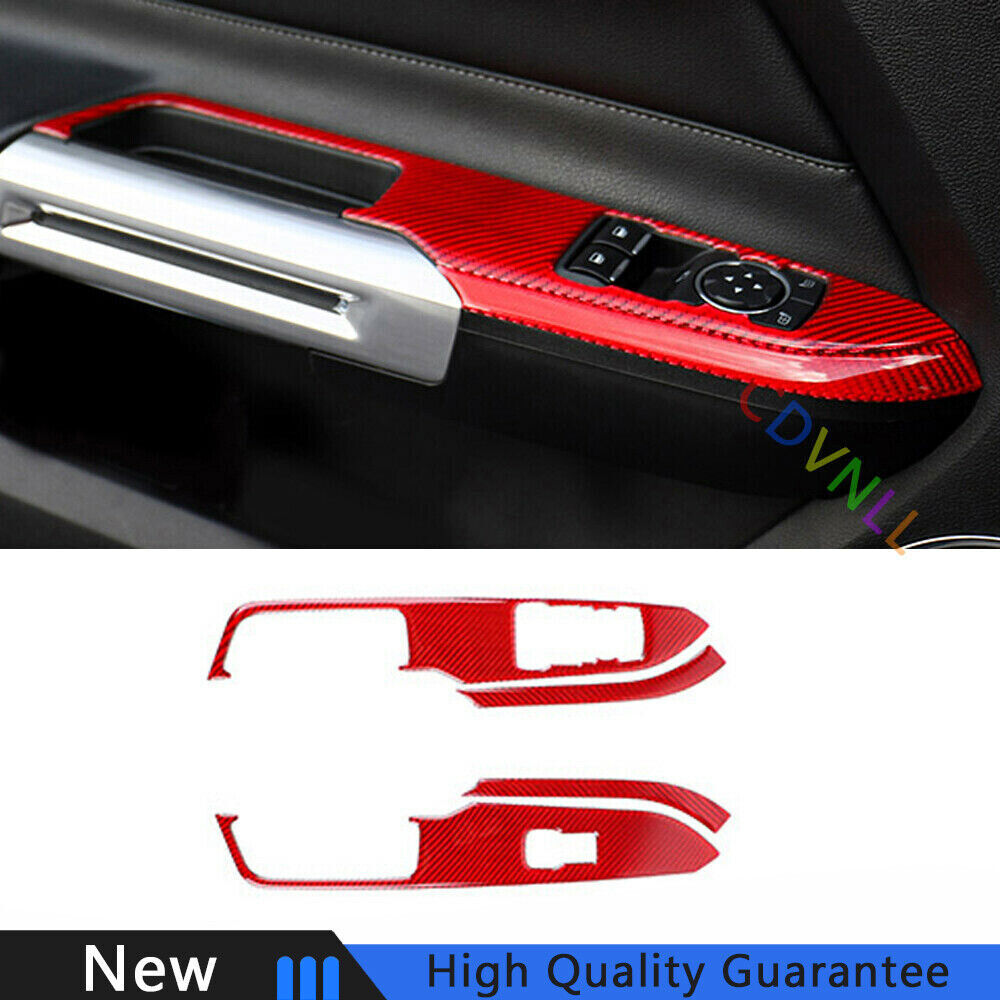 For Ford Mustang 2015-2022 Red Carbon Fiber Window Lock Lift Panel Frame Trim 4*