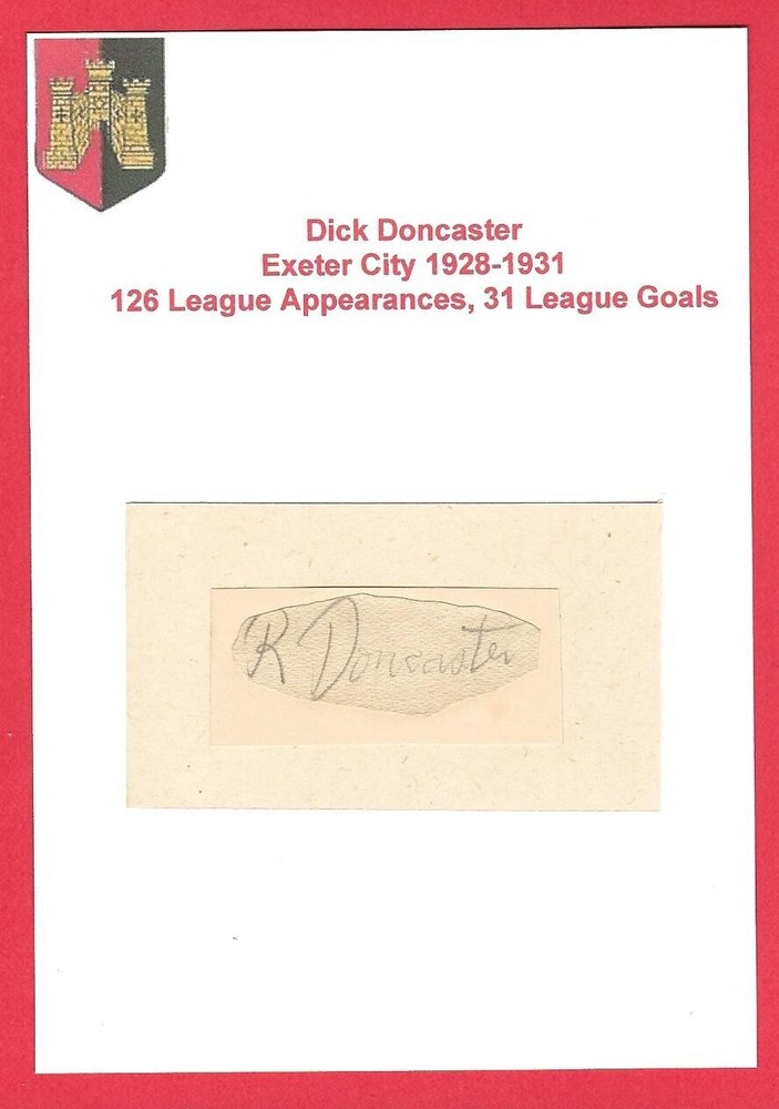 Rare 1928-31 Dick Doncaster Exeter City FC autograph ex Crystal Palace