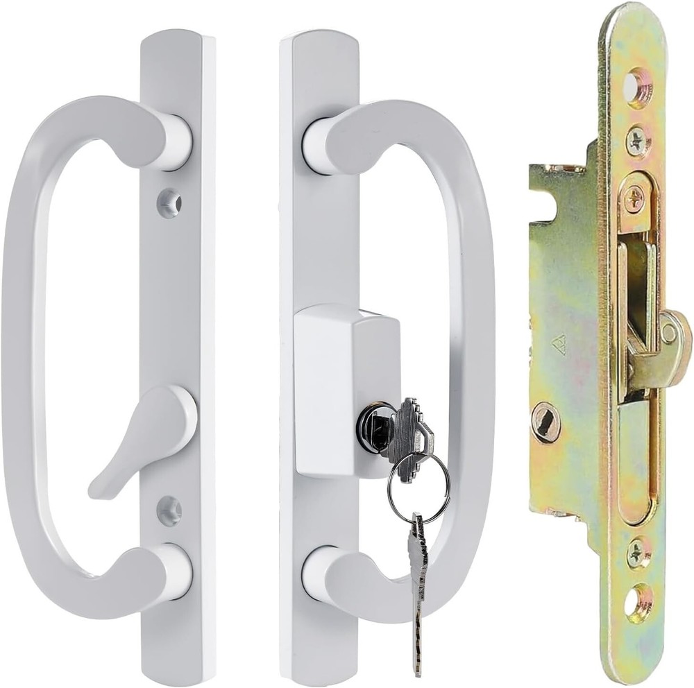Zinc Diecast Keyed Sliding Patio Door Handle Set with Mortise Lock - White
