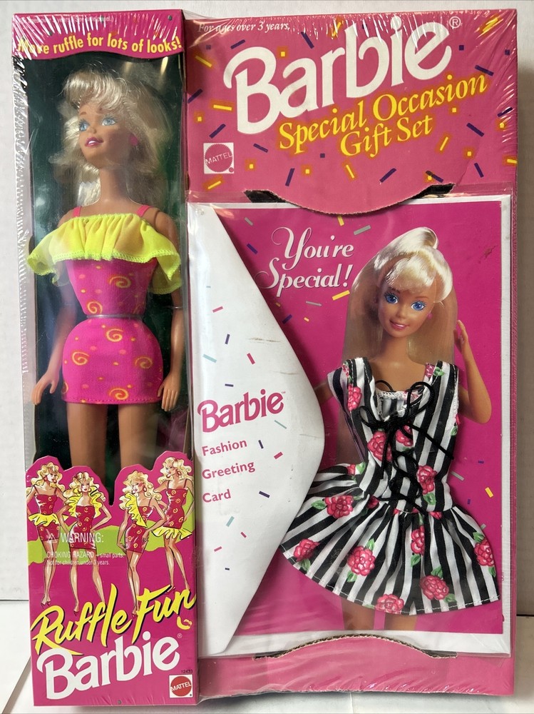 Ruffle Fun Barbie Special Occasion Gift Set Greeting Card Rare Exclusive 1995