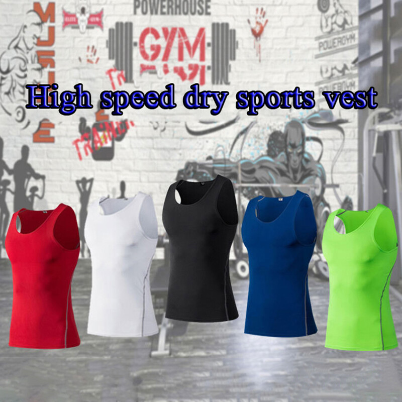 Men T-Shirt Compression Stretch Workout Vest Tank Tops Tees Sports Base wi