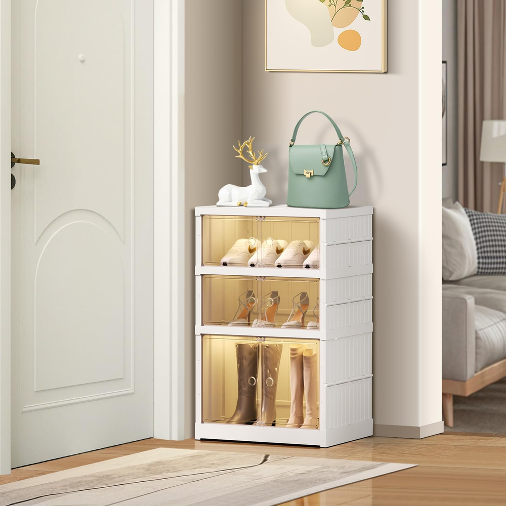 Foldable Shoe Cabinet Dust Proof Shoes Storage Organize Shoes Organizer 3 Tier