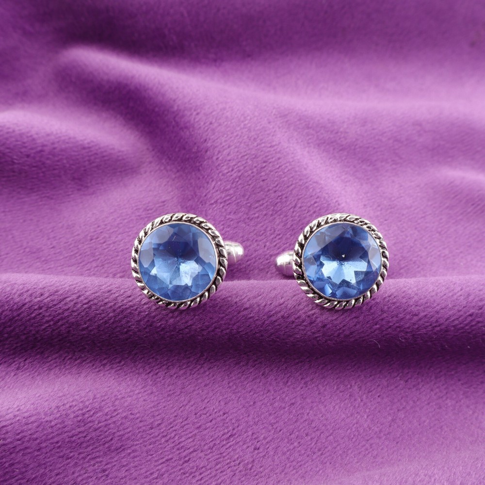 December Natural Tanzanite 925 Sterling Silver Blue Designer Cufflinks Jewelry