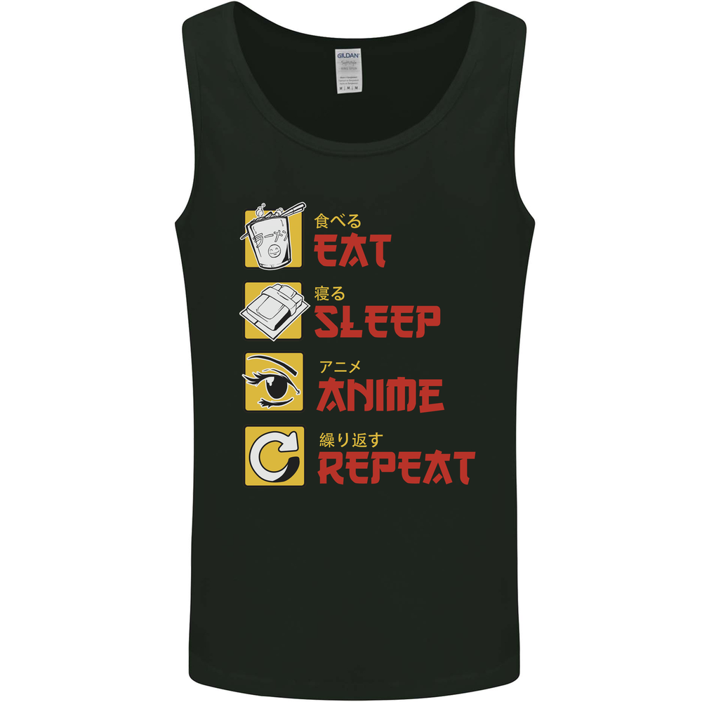 Eat Sleep Anime Repeat Mens Vest Tank Top