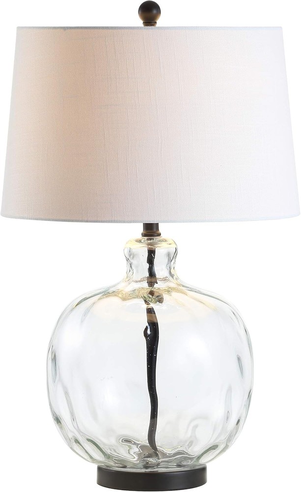 Jonathan Y Rae 26.5 Inch Clear Glass Black Metal LED Accent Table