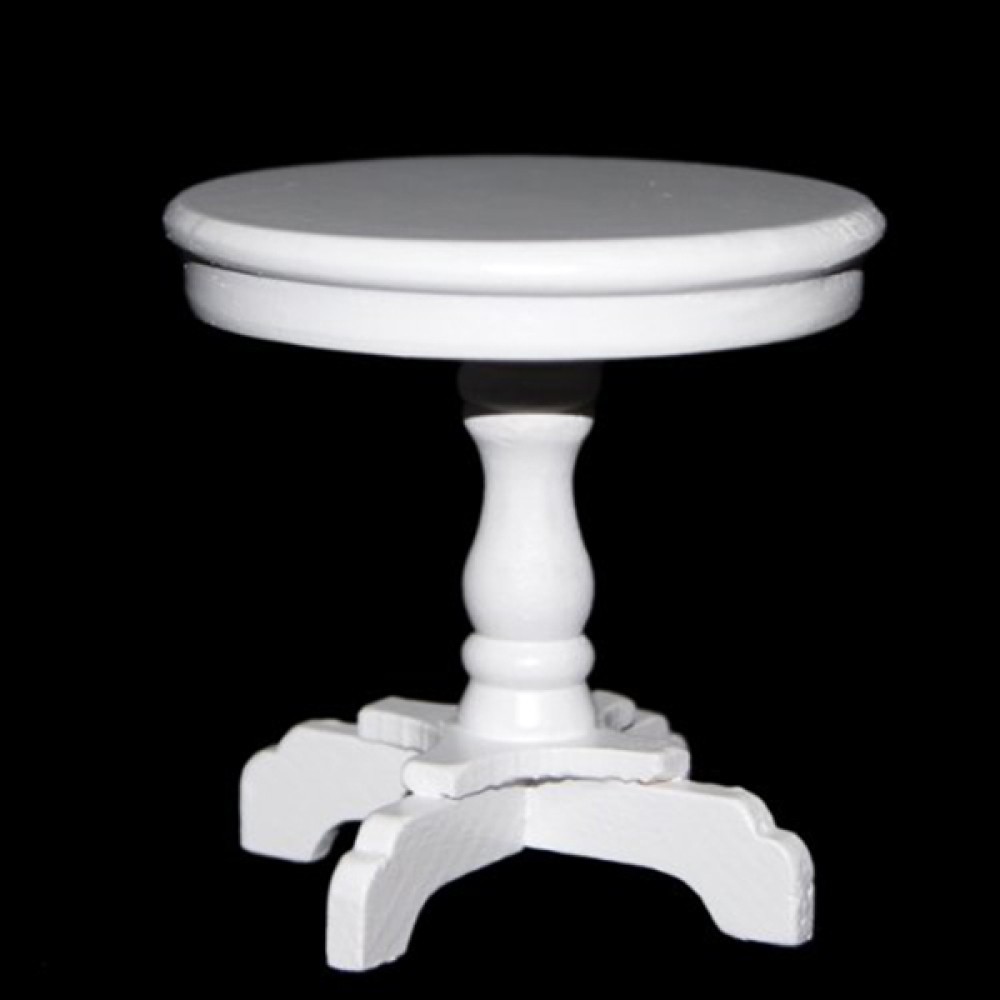 Miniature White Wooden Round Coffee Table for 1:12 Scale Dollhouse
