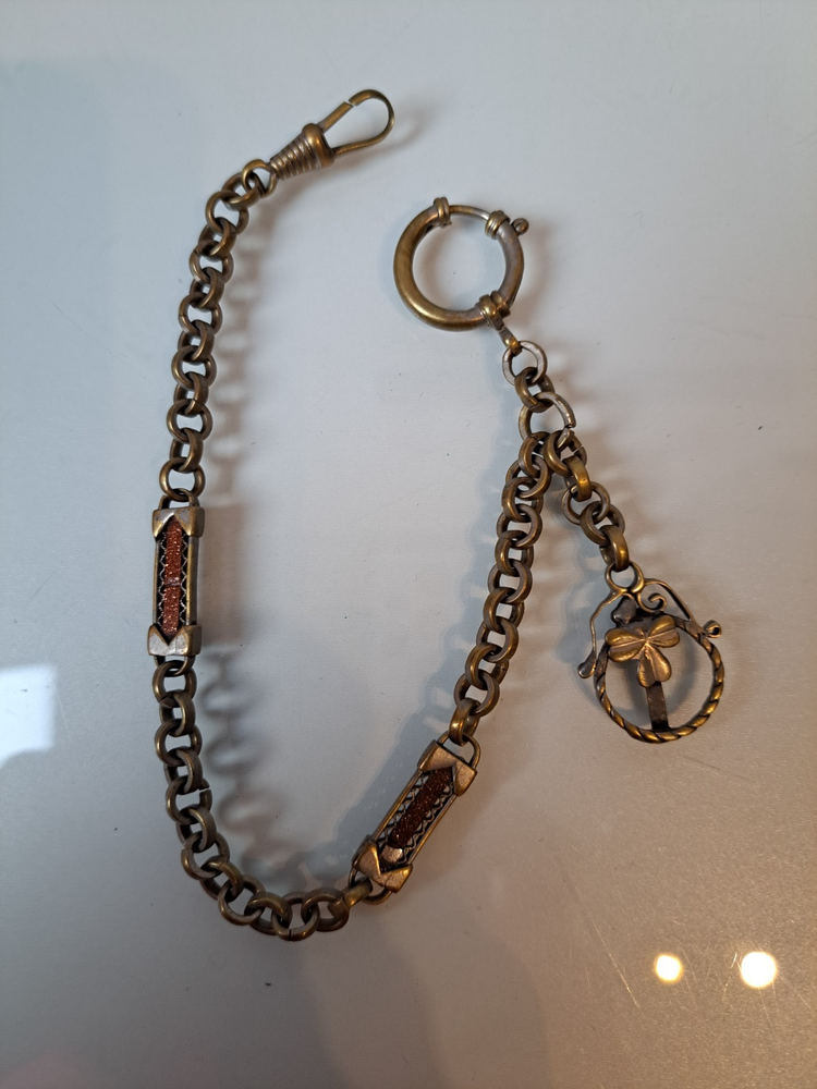 Watch Chain, Beautiful Old Chain For Pocket Watches, With Stones And Pendant