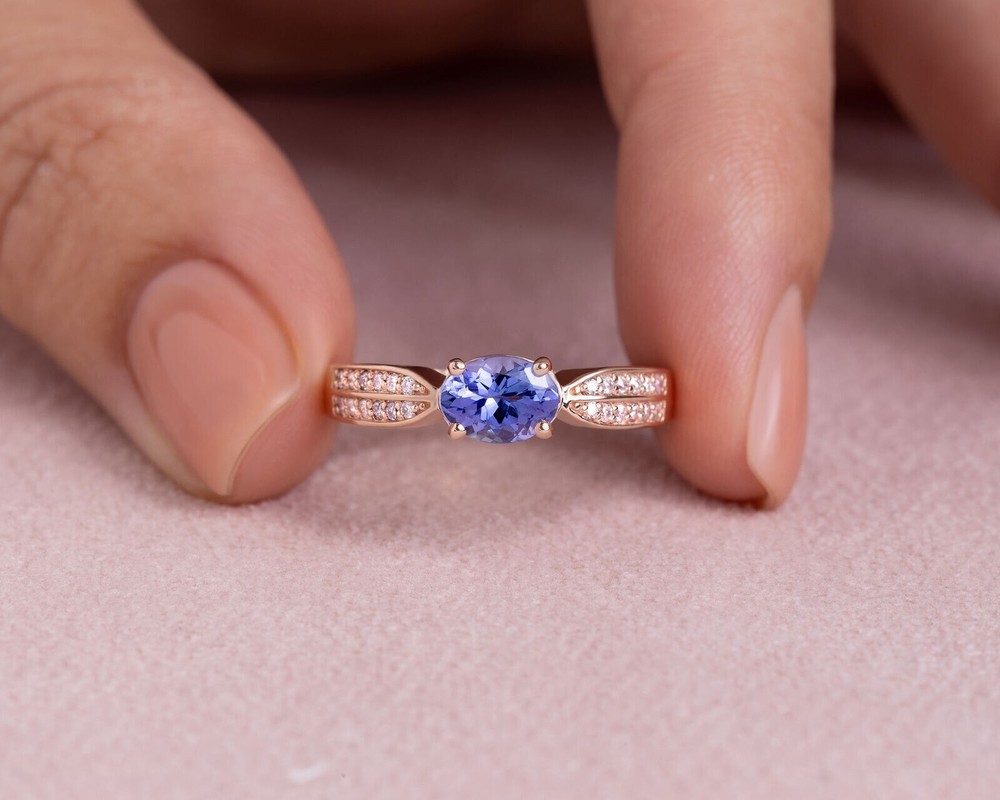 2Ct Oval Cut Simulated Blue Tanzanite Pretty Wedding Ring 14k Rose Gold Plated