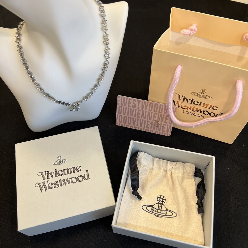 Vivienne Westwood Sparkle Crystal Square Necklace Choker With Gift Box 274