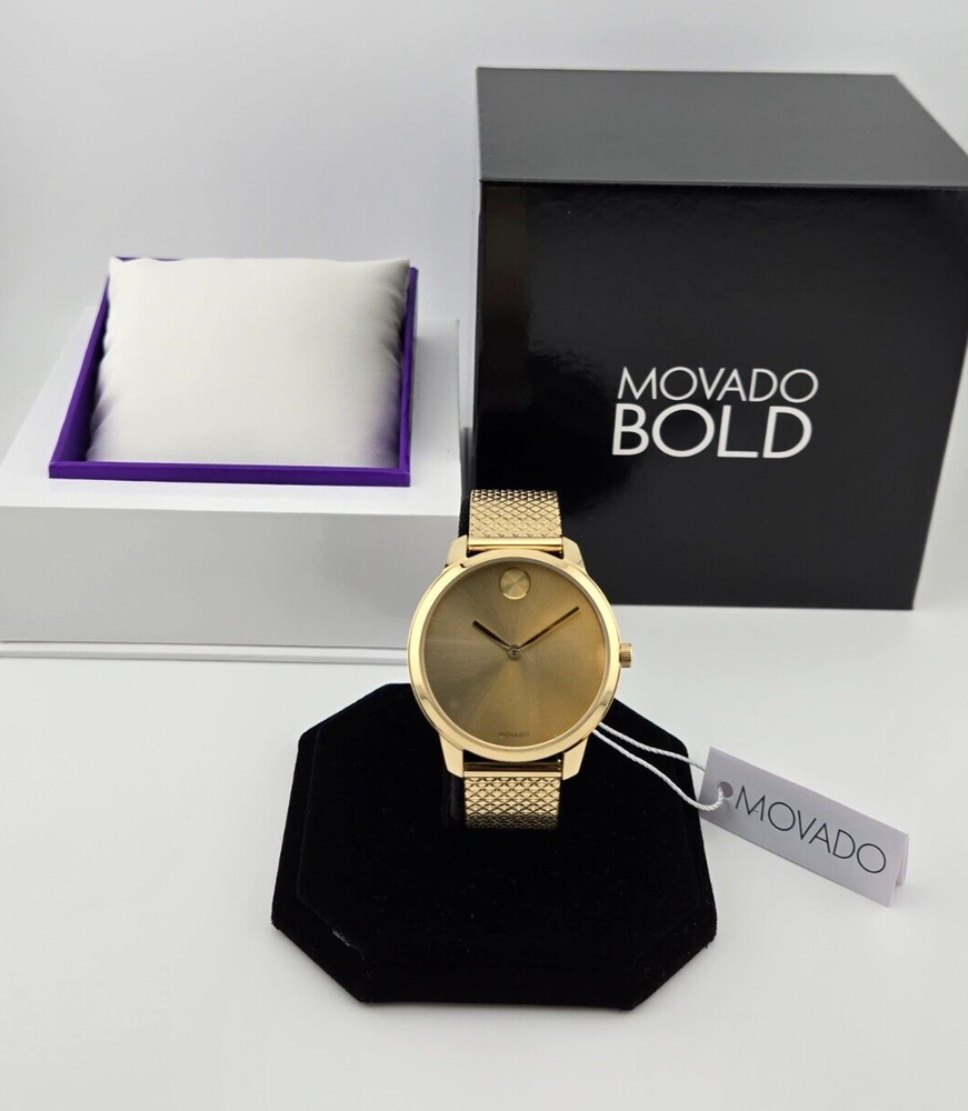 Movado Bold Gold Tone Pyramid Bracelet Watch for Women 3600598