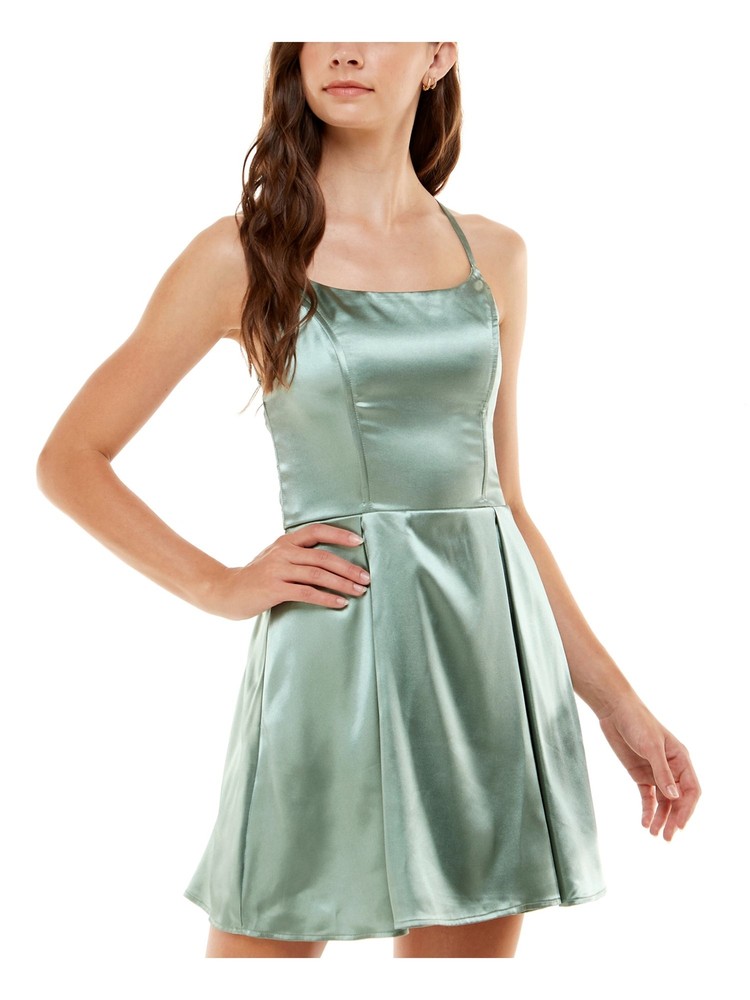 SPEECHLESS Womens Green Strappy-back Satin Tie Mini Dress 15