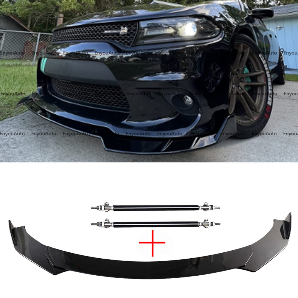 For Dodge Durango Front Bumper Lip Spoiler Splitter + Strut Rods Glossy Black