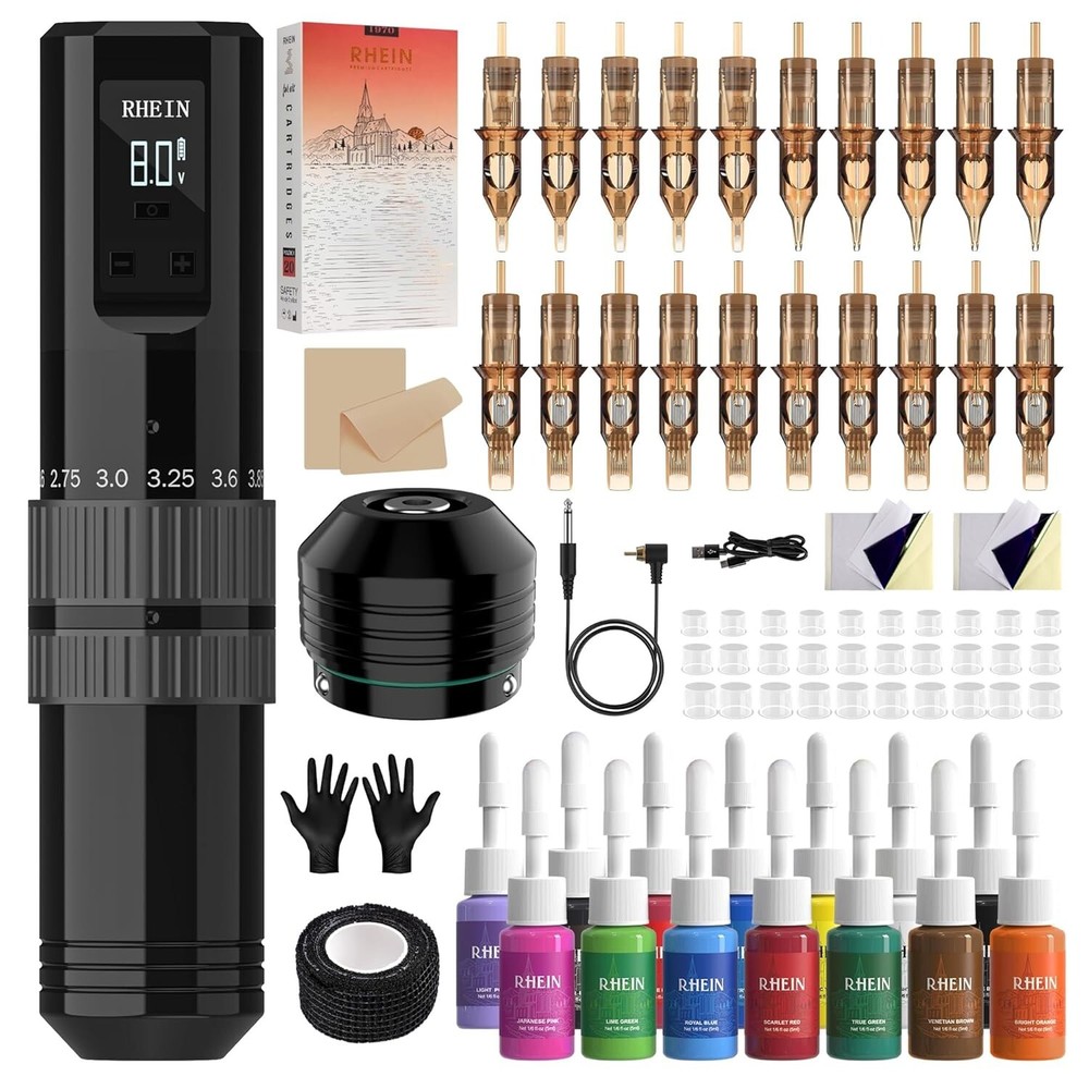 Wireless Tattoo Pen Machine Kit with Cartridge Needles Ink and Power Supply