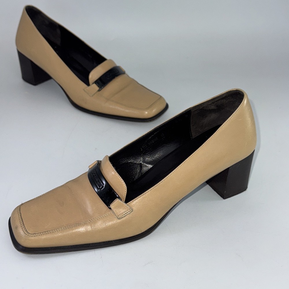 Vintage Coach Italy Made Loafers with Block Heel Logo Badge Size 6.5 B