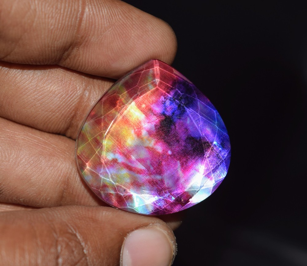 60.70 Ct Certified Natural Canadian Ammolite Opal Doublet Pear Cut Gemstone