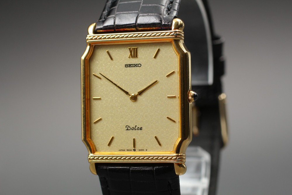 [Near MINT] SEIKO Dolce 9530-5040 26mm Tank Gold Dial Quartz Men's Watch JAPAN