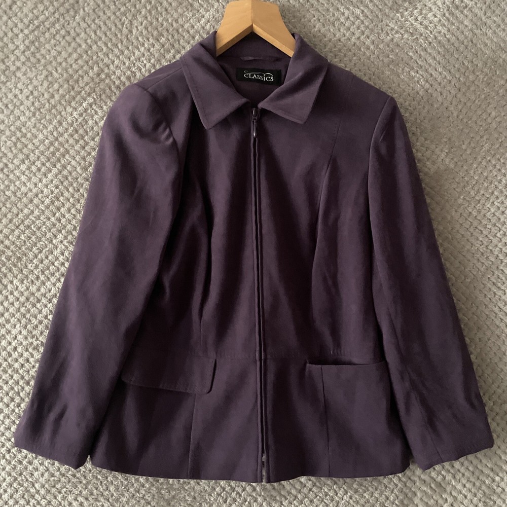 Bhs Jacket Size 12 Purple Long Sleeve Collared Zip Up Lined