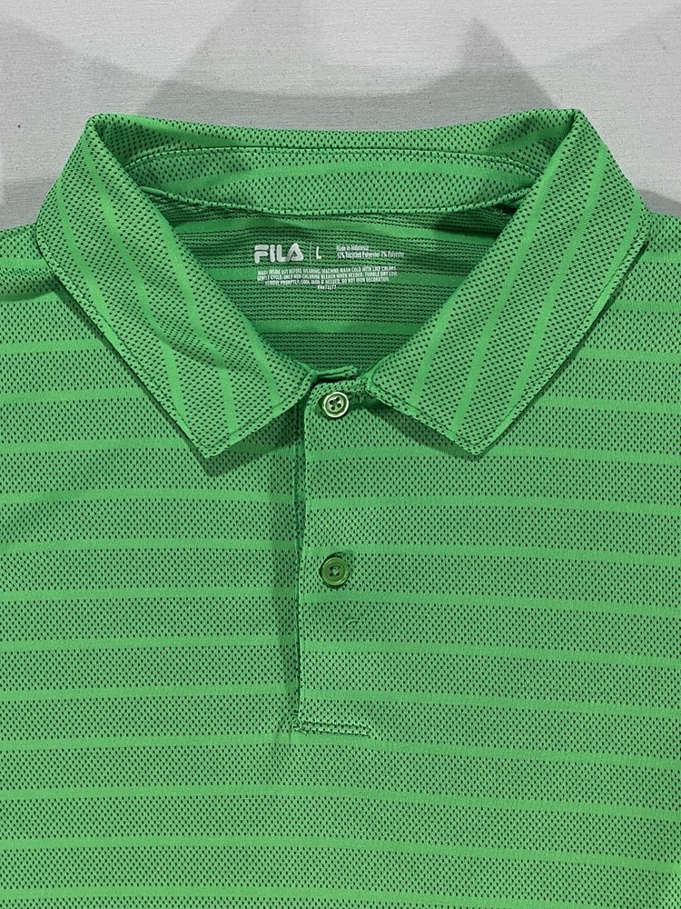 Fila Mens L Green Short Sleeve Polo Shirt 100% Polyester
