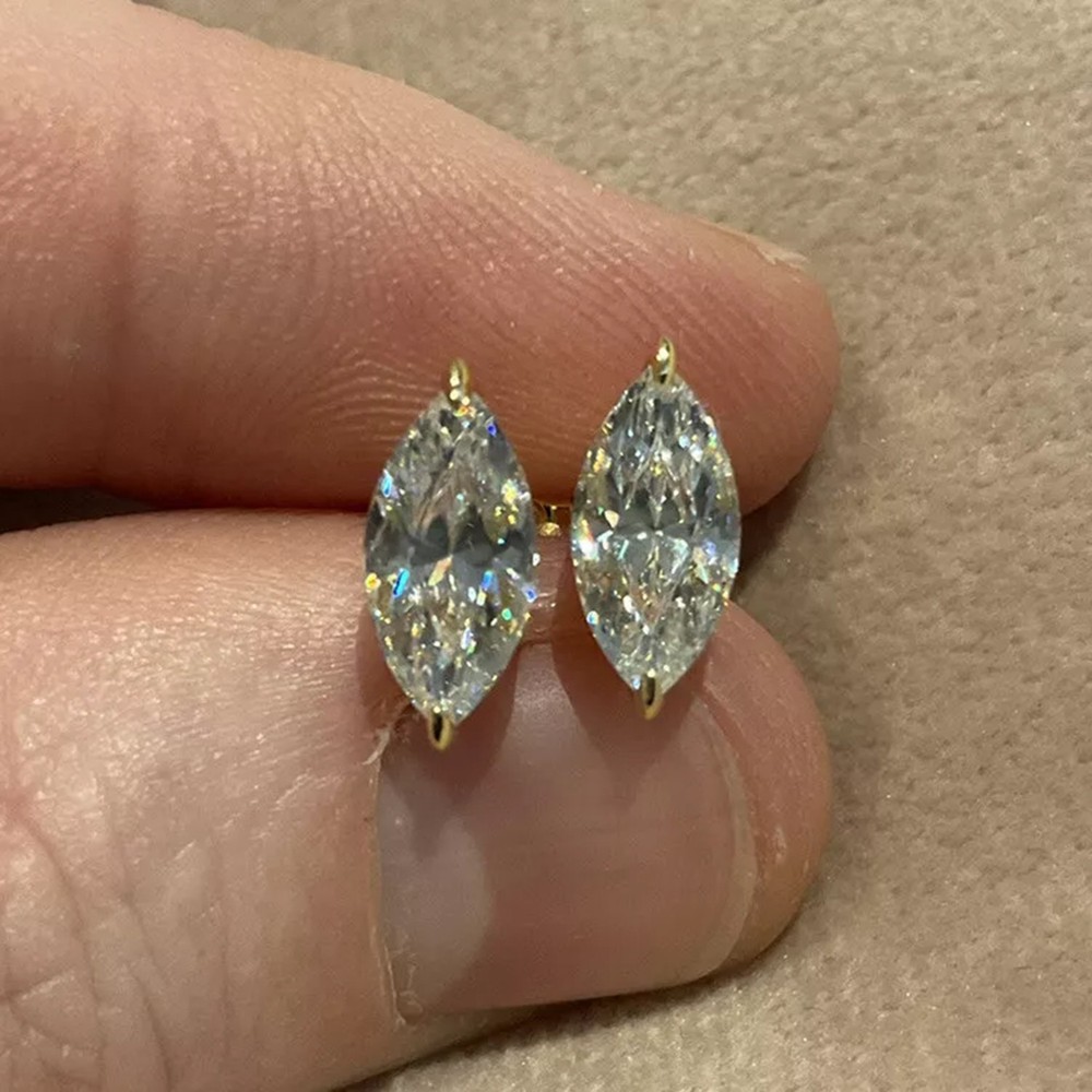 1.0 Carat Lab Created Diamond Marquise Solitaire Earrings 14k Gold Plated 925