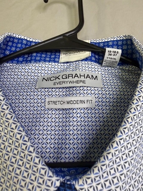 Nick Graham Stretch Shirt & Tie Set Blue/White SZ 2XL 18-18.5/36-37 NWT