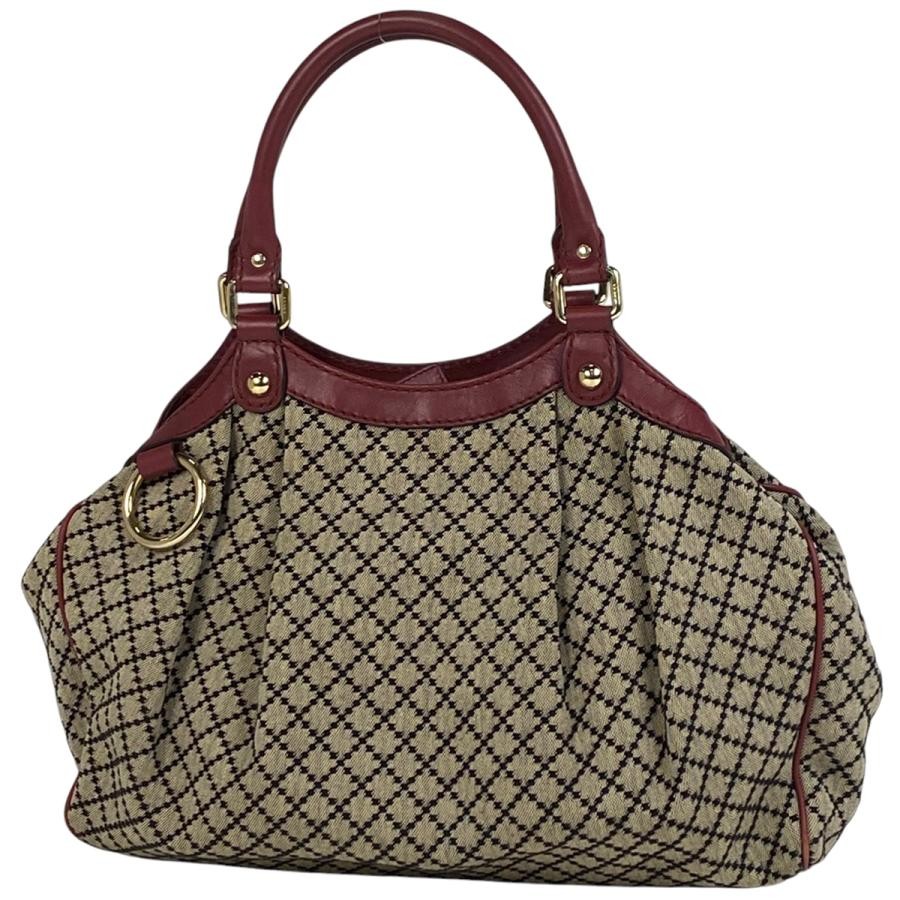 Gucci Diamante Suki Canvas Tote Handbag in Beige and Red