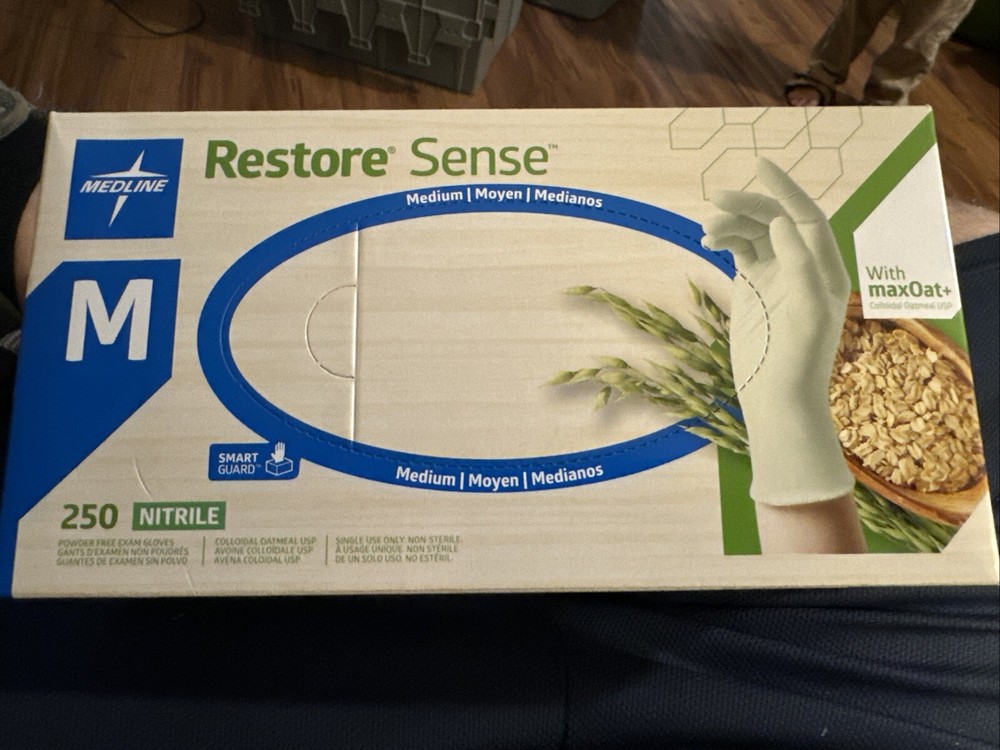 Medline Restore Nitrile Exam Gloves with Oatmeal Medium Off-White 250/Box