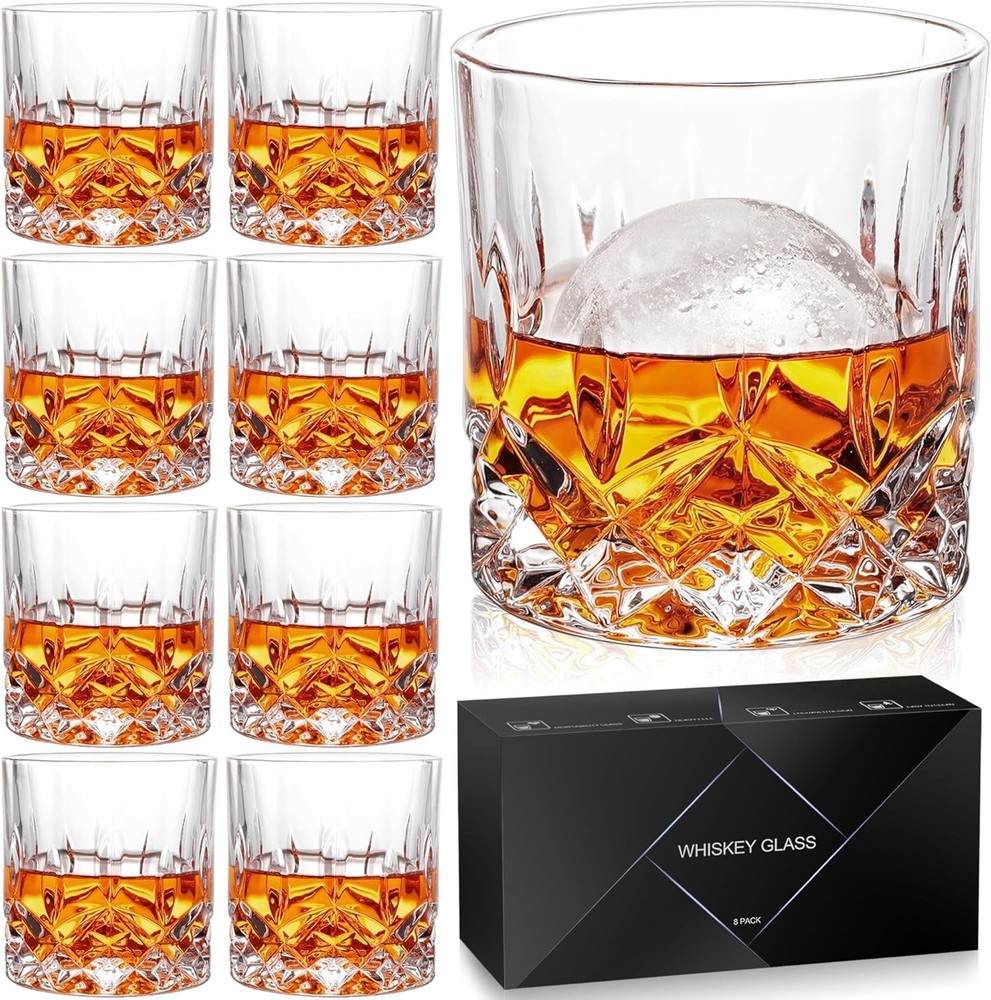 Waterford Style Double Old Fashioned Whiskey Glasses Set of 8 Crystal Scotch Tumblers-image