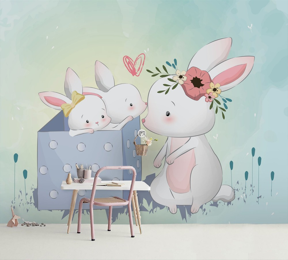 3D Rabbit Cartoon Illustration Wall Murals Wallpaper Murals Wall Sticker