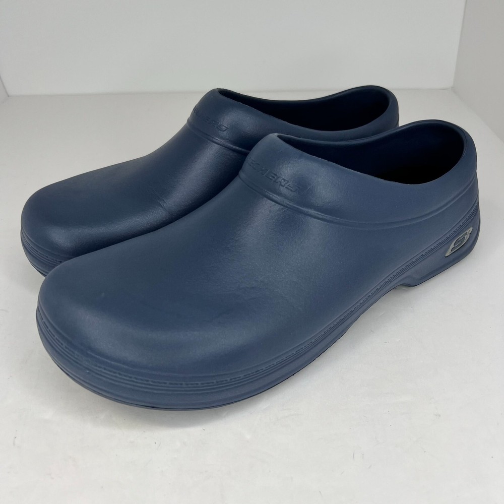 Skechers Womens Blue Slip Resistant Rubber Slip On Solid Size 12 Work Clogs