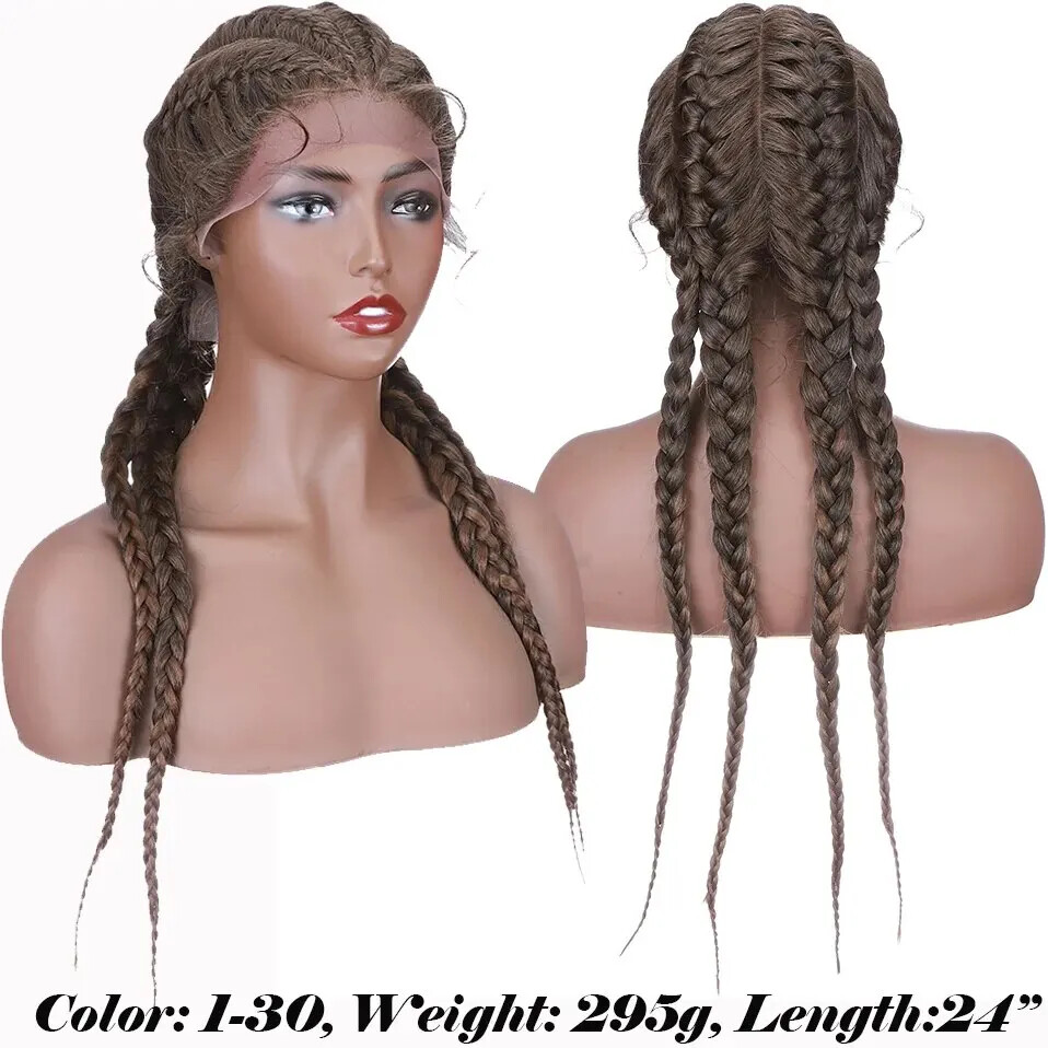 24inch Cornrow Braids Wig With Baby Hair Double Lace Front Wig For Black Women