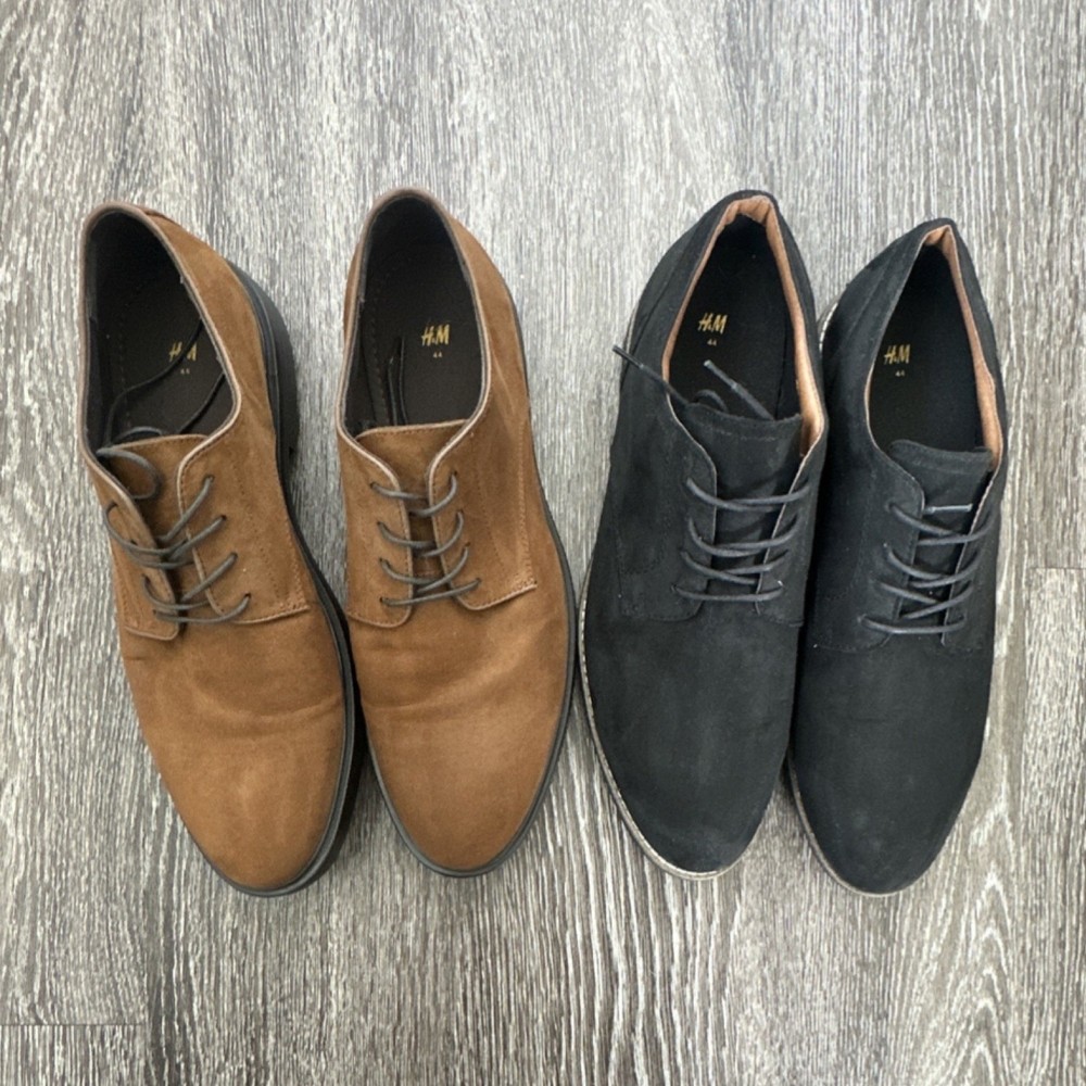 H&M Men's Derby Dress Shoes Brown & Black Suede Lace-Up US 10.5 BUNDLE