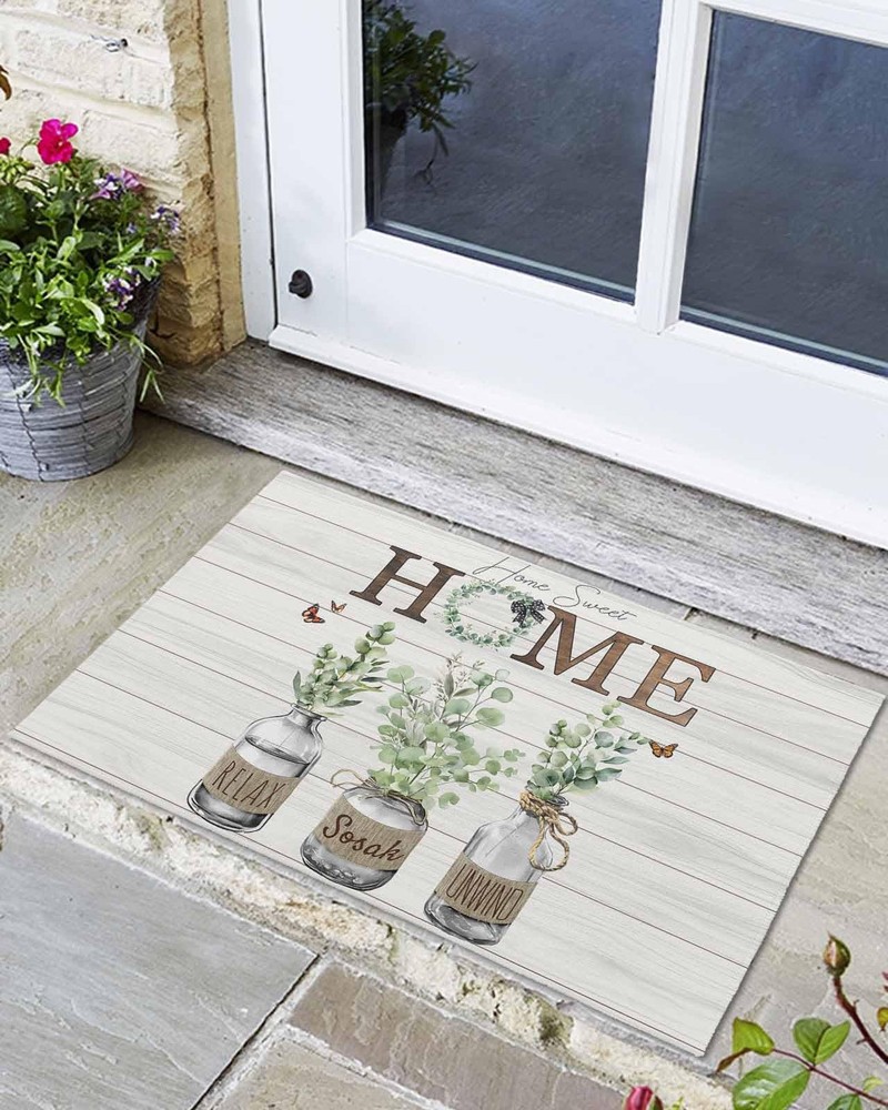 Eucalyptus Leaf Non-Slip Front Door Mat for Indoor Outdoor Use