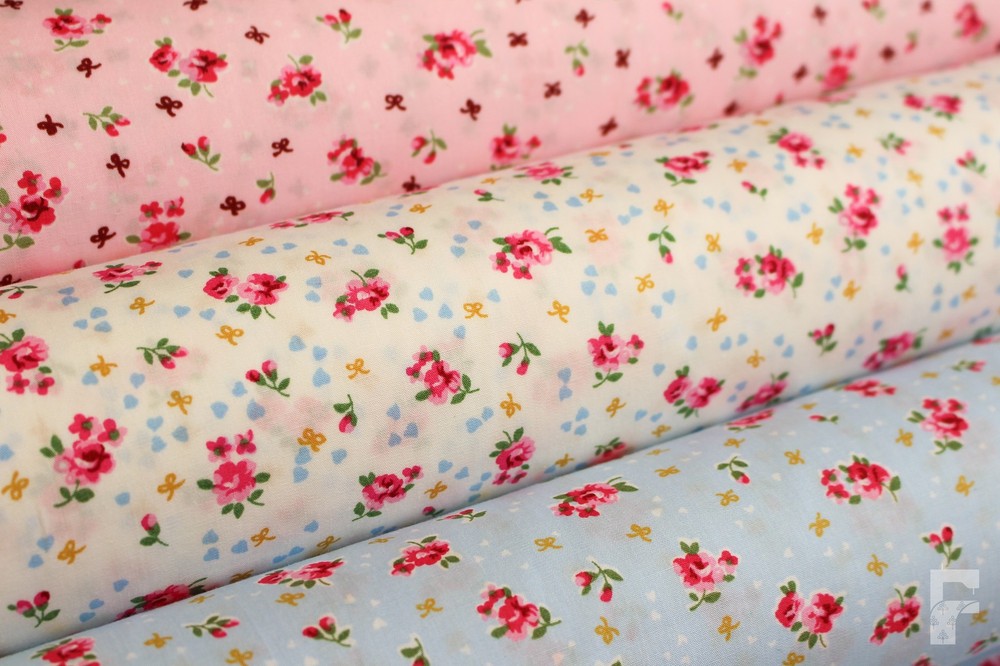 100% Cotton Mini Bows & Hearts Print Fabric in Rose & Hubble - On Sale per Meter