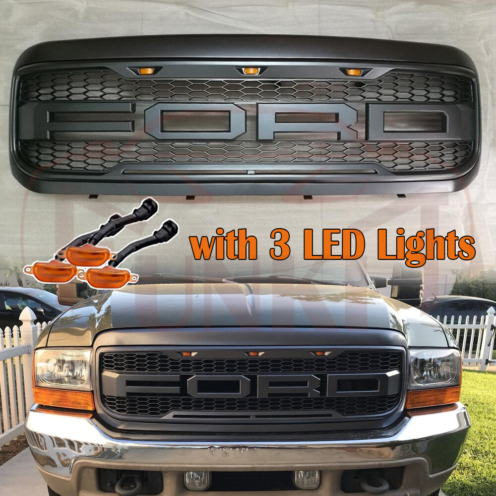 Front Grille For 1999-2004 Ford F250 F350 Super Duty Raptor Style LED Grill Mesh