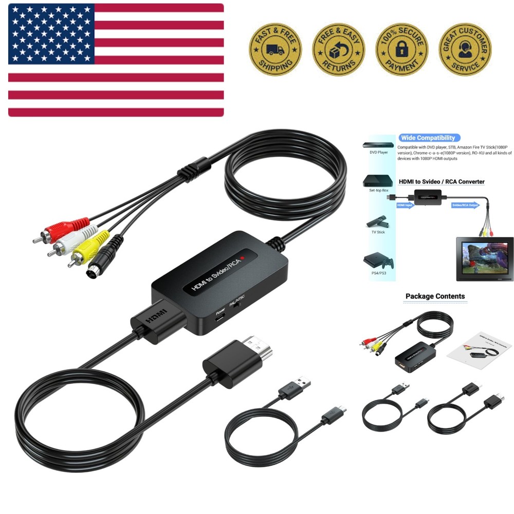 1080P HDMI to Svideo RCA Converter, HDMI to Composite AV CVBS Converter, HD t...