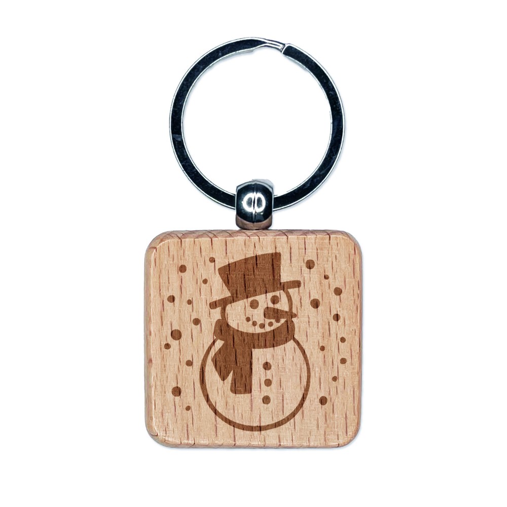 Snowman Engraved Wooden Keychain Charm Winter Gift Idea