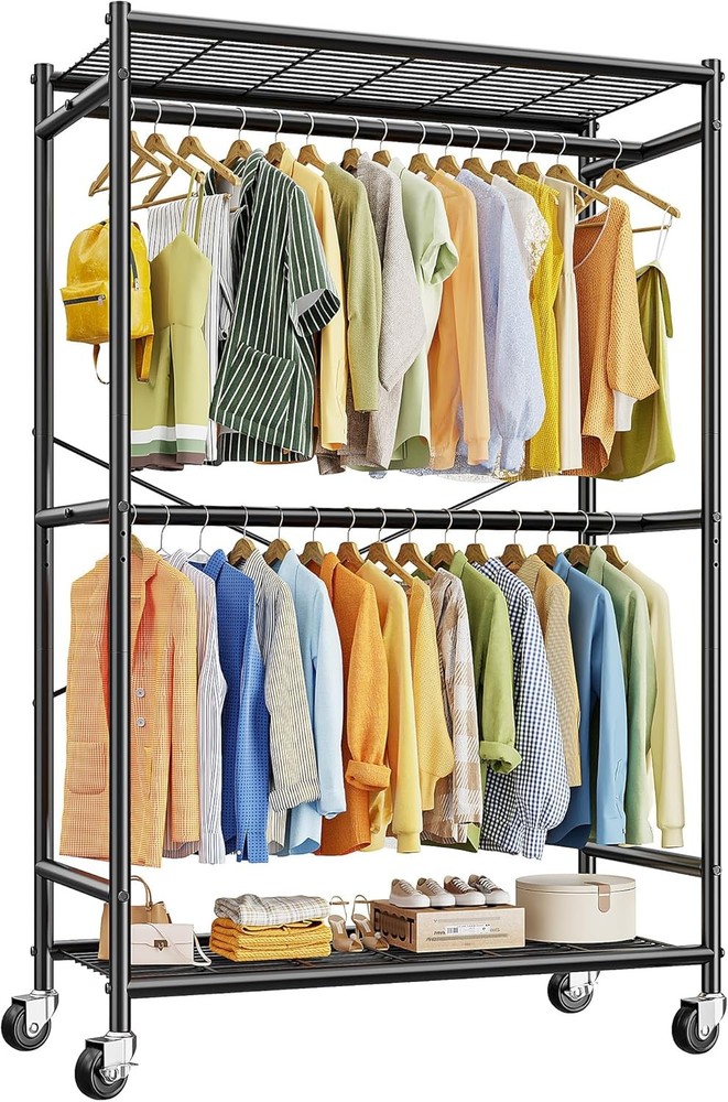 Clothes Rack,Rolling Clothing Racks for Hanging Clothes Heavy Duty Portable