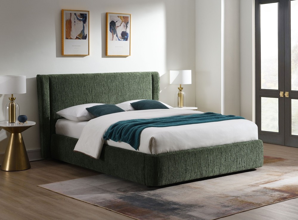 Cheryl Dark Green Chenille Queen Bed