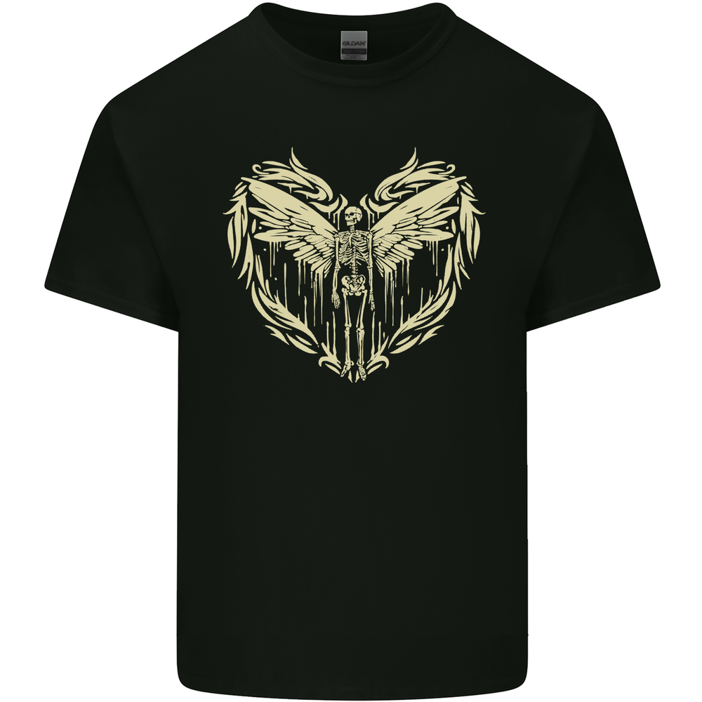Heaven Angel Skeleton In a Heart Skull Mens Cotton T-Shirt Tee Top