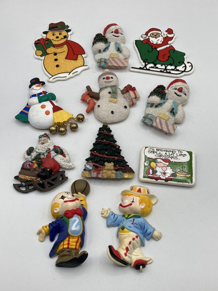 Vintage Holiday Magnets Lot of 11 Christmas Santa Snowman Clowns-image